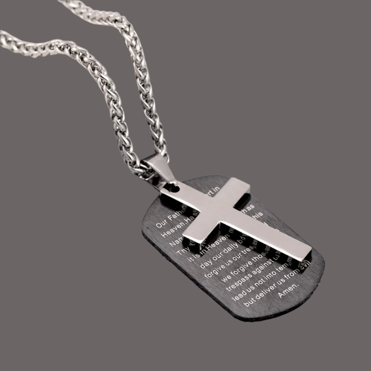 Men's Stainless Steel Scripture Cross Necklace