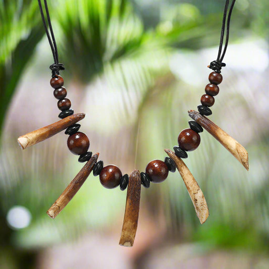 Wild Boar Tooth Necklace Retro Personalized Natural Wooden Bead Tooth Pendant For Men And Women