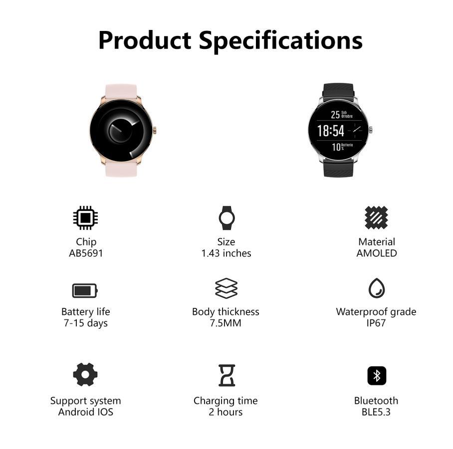Ultra Slim Smart Watch For Men Women For Men Women, 1.43 AMOLED Screen Fitness Watches ,  LP67 Outdoor Watch For Android Ios